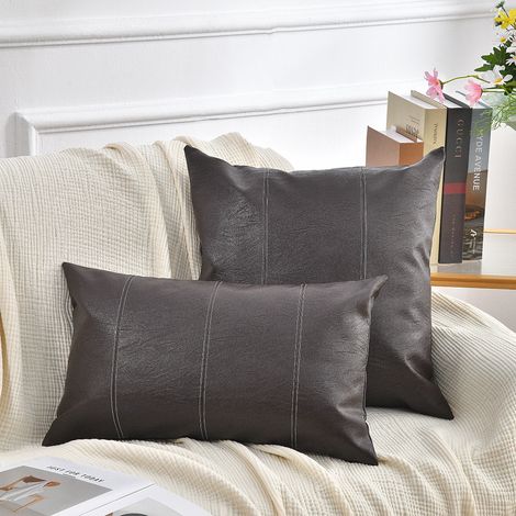 Black and white patchwork pillowcase, perfect for home living room decoration, sofa cushions, PU patchwork American minimalist style pillowcase -- 6060 -- Dark brown