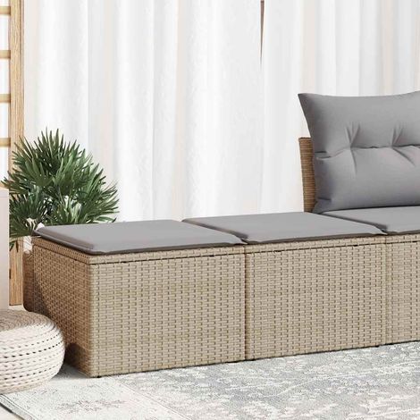 2 tabourets de jardin avec coussins en résine tressée, beige et gris clair, 55 x 55 x 37 cm - PANGIVO (1/5)