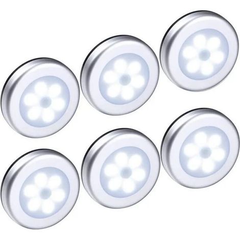 6pcs Lampe Détecteur de Mouvement, Veilleuse LED sans fil, Lampe de Placard pour escalier, placard, couloir, Argent - Lumière (1/4)