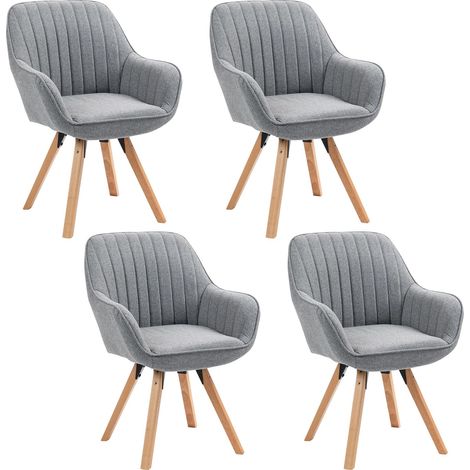 Lot de 4 Chaise Salle à Manger Fauteuil Coiffeuse Siège Pivotant avec Accoudoirs pour Chambre Salon Cuisine Bureau, Rembourré en Tissu Pieds en Bois Massif, Gris, 60x58x83cm (1/5)