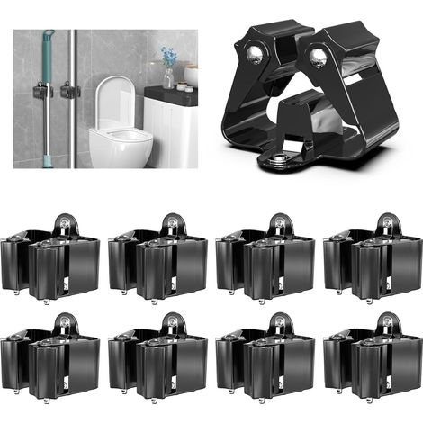 8-teiliger, wandmontierter Besenhalter – Edelstahl – Badezimmer/Garage/Garten/Waschküche/Küche – schwarz