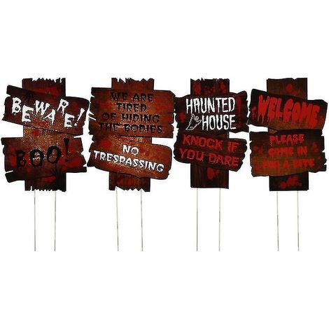 Lot de 4 panneaux de jardin pour Halloween (1/3)