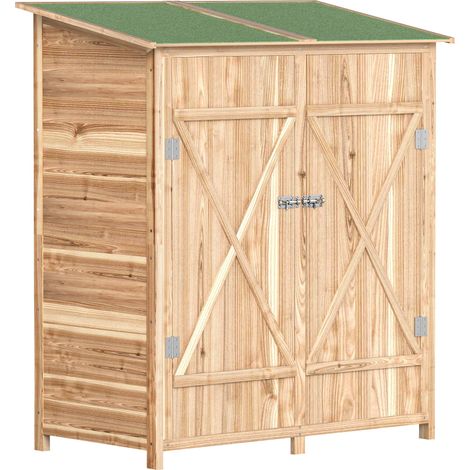 Abri de jardin armoire de rangement 140 x 75 x 157 cm gain de place toit bitumé imperméable moderne en sapin naturel (1/5)
