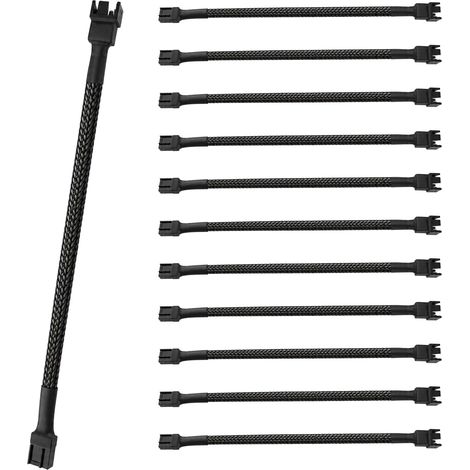 12PCS Rallonge Ventilateur PWM 4 Broches 27 cm Noir, Câble Extension Ventilateur PC 4 Pin avec Gaine Tressée en Nylon, Connecteur Mâle vers Femelle pour CPU et Boîtier Ordinateur (1/5)