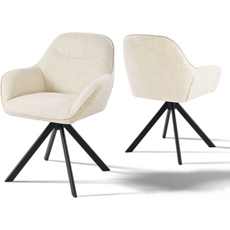 Goeurvant 360° Drehstühle mit weichem Sitz, eleganter, geschwungener Rückenlehne und ergonomischen Armlehnen, stilvoller Komfort für jedes Zimmer - 2er Set - Weiß - Chenille
