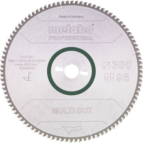 Lame de scie circulaire HW/CT 300 x 30 x 2,8/2,2, nombre de dents 96, denture plate/denture trapézoïdale, angle d'attaque 6° nég. metabo