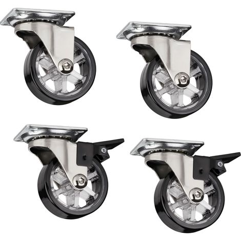 4er Set dekorative Design Möbelrollen RAPID Rollen-Ø 50 mm schwarz (2 x mit Bremse + 2 ohne Bremse), Tragkraft 35 Kg, Höhe 64 mm, Möbellenkrollen von SOTECH
