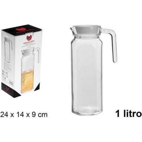 1 lt. jarra cristal cuadrada lisa con tapa blanca para nevera alessandro