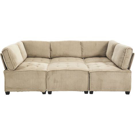 Canapé Modulaire 6 places ergonomique corduroy kaki avec rangement et structure stable bois métal ZIPSOFA (1/5)