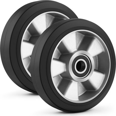 Lot de 2 Roulettes Pivotante De Chariot élévateur en Caoutchouc 200 x 50 mm, Max.1500kg avec Roulement à Billes, Roue de Rechange axe 20 mm pour Transpalette (1/5)