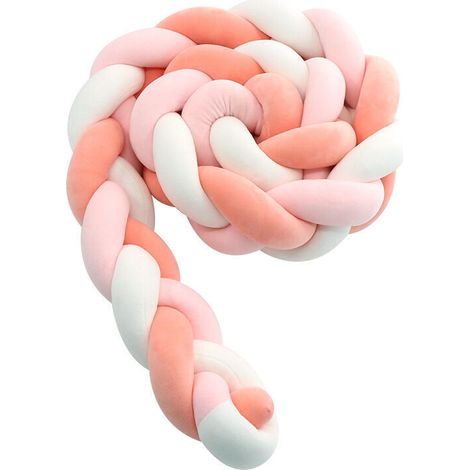 Tour de lit bébé- 3 Tissage Bébé Coussin Serpent Tressé Pare - Choc Velours Protection lit Bumper Pépinière pour Les Nouveau-Nés Lit Chambre Décor avec, rose blanc coucher de soleil rouge - 4M..DEBUN