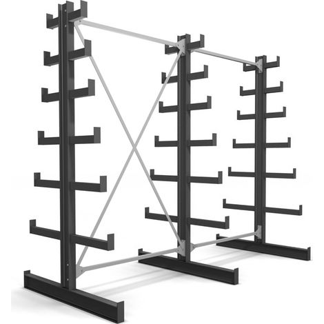 STIER Kragarmregal, doppelseitig, 2 Felder mit 6 abstiegenden Ebenen, BxHxT 2600x2000x500mm, Regalsystem mit 6 nach oben verjüngenden Kragarmen (pro Seite), Tragkraft pro Kragarm 200kg, Lagersystem (1/5)