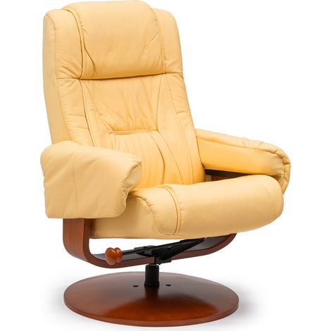 Sillón de relax Kemi 7232 con otomana reclinable estructura madera piel color mantequilla (1/5)