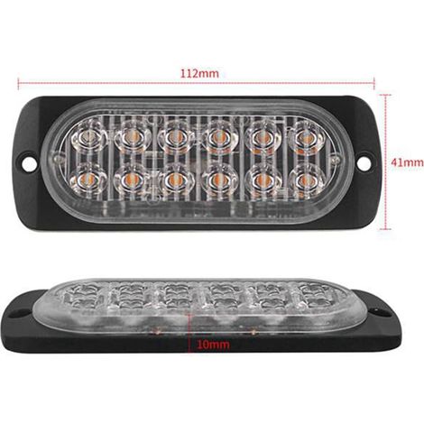 Low-voltage strobe light (12 LEDs) for cars, vans or pickups, 1 set consisting of 4 amber-colored aluminum components + 12–24 V DC LED beads--DTEKGAZ