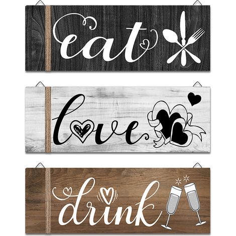 Lot de 3 décorations murales en bois, panneaux suspendus, art mural en bois pour la maison, la cuisine, la salle à manger ou le restaurant (1/5)
