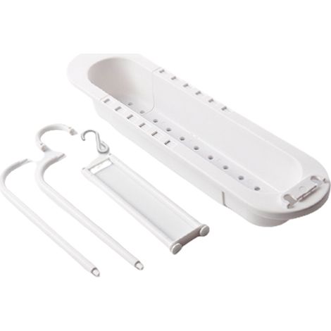 Support de vidange de lavabo extensible, panier de rangement pour éponges, porte-serviette détachable, organisateur avec barre à serviettes (1/5)