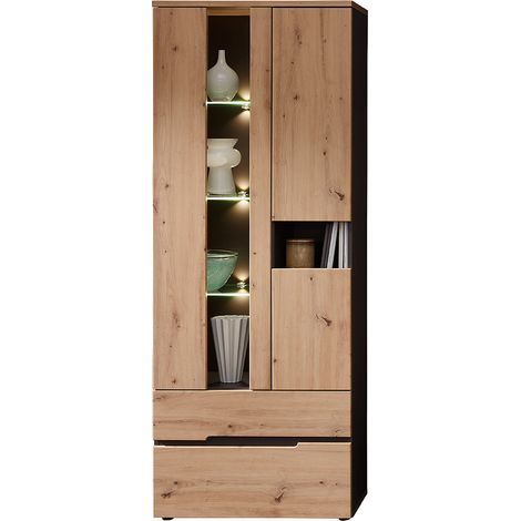 Vitrine inkl. LED-Beleuchtung MANRESA-36 in Artisan Eiche Nb. mit Graphit, B/H/T: ca. 75/197/38 cm (1/3)