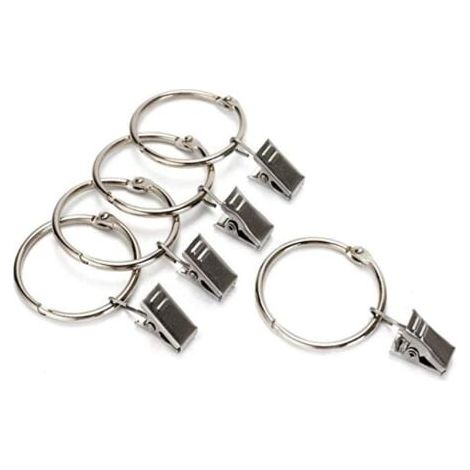 10 Anneaux pour Rideaux avec Pince  ø intérieur 32 mm Coloris - Nickel satine (1/3)