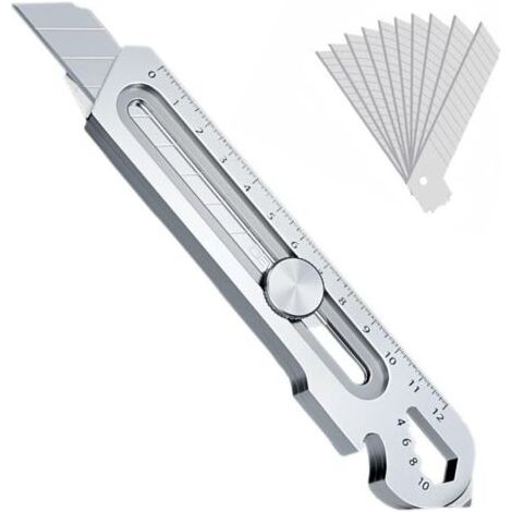 Cutter Professionnel Rétractable en Acier Inox, 2024 Couteau utilitaire polyvalent et robuste avec 10 Lame Cutter(18 mm),cutter de précision pour Bureau, Maison, École (1/5)