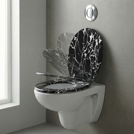 WC-Sitz mit Absenkautomatik, Große Auswahl an WC-Sitzen mit automatischer Absenkfunktion, Einfache Montage (Schwarzer Marmor)