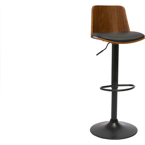 Taburete de bar regulable en madera oscura y poliuretano negro DOA