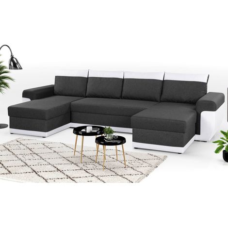 Milan - wohnlandschaft ecksofa - schlaffunktion - 7 sitzplätze - 2 aufbewahrungskisten - weiß / grau (1/5)