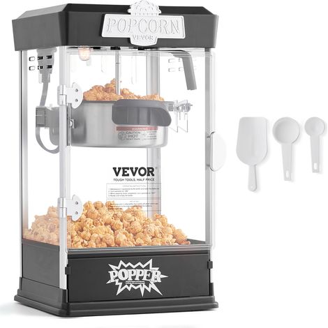 VEVOR Macchina per Popcorn, Macchina Popcorn 480 W Peso 3,3 kg Bollitore 0,11 kg, Macchina per Popcorn da Tavolo, Macchina per Fare i Popcorn Include 3 Misurini, Stile cinema, 275x240x485 mm Nero