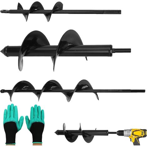 3pcs Tariere Pour Perceuse, Foret Hélicoïdal De Jardin, Tarière De Plantation D'ampoules, Avec Gants Jardinage, Pratique Pour Creuser Des Trous Et Cultiver En Profondeur, 8x30 +4x22 +4x42 Cm (1/5)