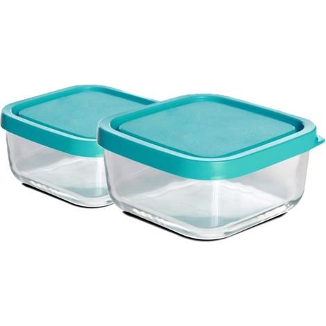 Boîte de conservation - JUANIO - Frigoverre - Lot de 2 - Verre qualité alimentaire - Couvercle hermétique - 22x22x9.4 cm (1/4)