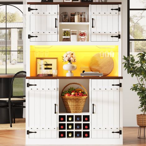 Mueble alto de cocina con LED RGB, estantes ajustables y botellero, blanco HAVRYA (1/5)