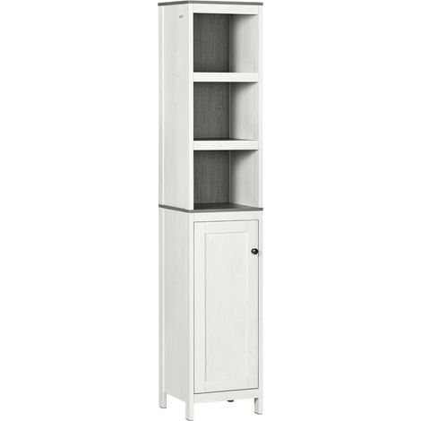 kleankin Tall Bathroom Storage Cabinet, Freestanding Tower Cabinet with 3 Open Shelves and Adjustable Shelf, Antique White