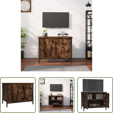 vidaXL Rangement tv - Meuble TV avec portes chêne sonoma 60x35x45cm bois d'ingénierie (1/5)