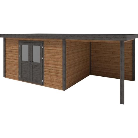 Abri de jardin en bois Freya 7.06x2.59m - 18.28m2 - Ep. 28mm - Traité (1/3)