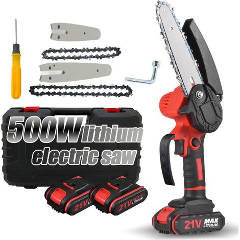 Zoternen Mini Tronçonneuse a Batterie 6 Pouces et 4 Pouces 21 V 2 en 1 Tronçonneuses Electrique Sans Fil Set de Jardin Coupe à bois (2 Batterie/2 Chaînes