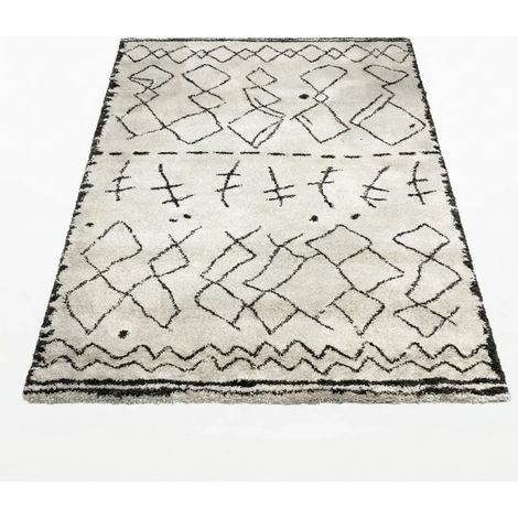 Tapis 120x170 cm beige et noir motif berbère ethnique - ANTOINE 1399