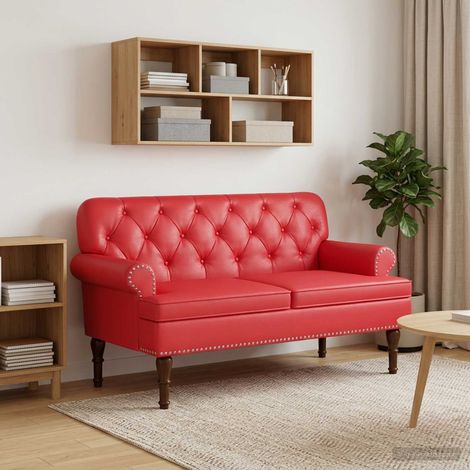 vidaXL Canapé love seat avec capitonnage en boutons Rouge Simili cuir (1/5)