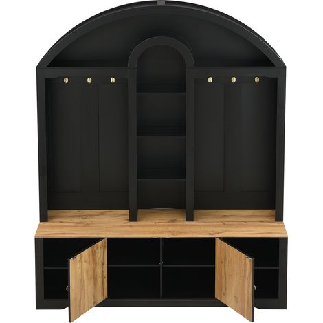 ELVMI Mobile da Ingresso con 2 Ante, 3 Vani, Ganci e LED per Corridoio in MDF 150 x 40 x 195 cm Nero (1/5)