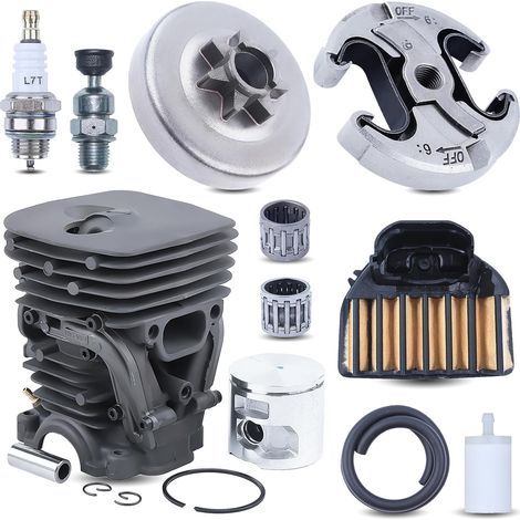 LinDuxe 47 mm Zylinderkolbensatz für Husqvarna 455 460 Kettensägen, Ersatzteile mit Kupplungstrommel, Nadellager, Zündkerze, Dekompressionsventil, Luftfilter, Kraftstoffleitung für 537320402