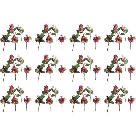Fleurs artificielles, baies rouges et pommes de pin pour emballage cadeau, fleurs séchées en plastique, accessoire pour décoration de mariage et de fête, 12 ensembles (1/5)