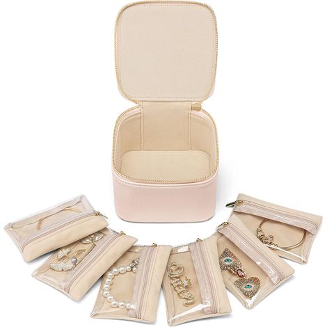 Reise-Schmuckkästchen, moderner Schmuckorganizer mit 6 Schmuckfächern, klein und elegant, geeignet für Frauen und Mädchen zur Aufbewahrung von Ohrringen und Halsketten.