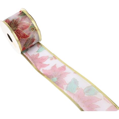 Nastro decorativo natalizio floreale color oro, 5 cm x 2,7 m (1/2)