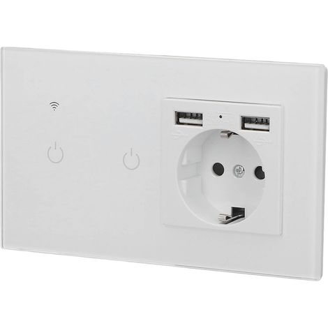 WLAN-Unterputzsteckdose mit intelligentem Schalter, zwei USB-Anschlüssen, App-Steuerung, Sprach- und Touch-Steuerung, EU-Standard, AC 100–240 V (1/5)