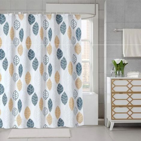 Rideau de Douche Rideaux de Salle de Bain,Plante Feuilles Géométrie Fleurs Motif Polyester Tissu Imperméable Rideau De Bain avec 12 Crochets,180x180cm (1/3)
