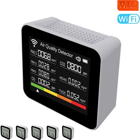 Moniteur air 20-en-1 – CO/CO2/TVOC/HCHO/PM2.5/PM10/T°/HR, appli, alarme maison/bureau. (1/5)