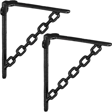 Vintage Wall Shelf Bracket, Chain Pattern, Cast Iron, Black (1/5)
