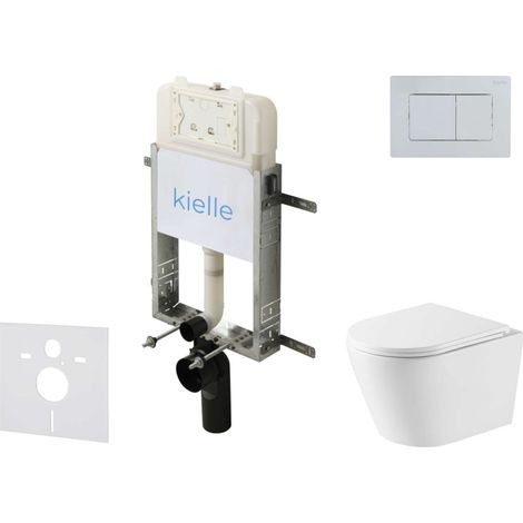 kielle Genesis New - Set bâti support, WC Nefia, Vortex Rimless+, abattant softclose et bouton-poussoir Gemini New III, chrome brillant 30528SZ53 (1/5)