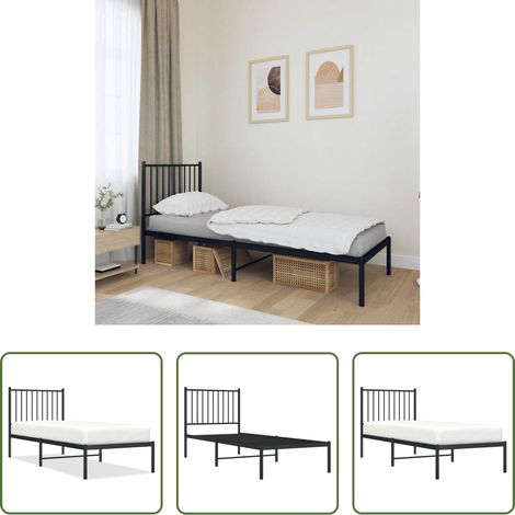 vidaXL Lit métallique - Cadre de lit métal sans matelas avec tête de lit noir 80x200 cm (1/5)