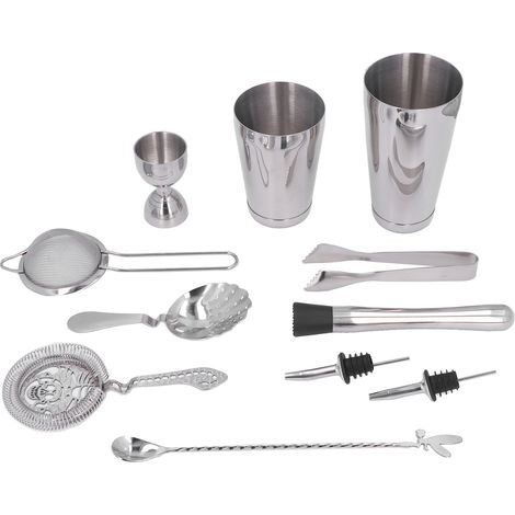 11-teiliges Cocktailshaker-Set aus Edelstahl, Getränkemixer-Set, Bar-Cocktail-Mixwerkzeug für den Haushalt, Silber (1/5)