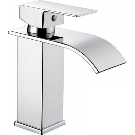 Robinet de salle de bain - Cascade - Mitigeur de lavabo - Acier inox chromé - Deux voies - Design moderne (1/5)