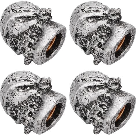 4PCS Capuchon de valve pneu forme crâne avec joint caoutchouc pour voitures vélos SUV camions motos argenté (1/5)